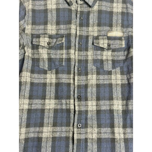 Grunt Style L/S Blue Plaid Flannel Button Down Shirt Mens Small - Picture 2 of 5